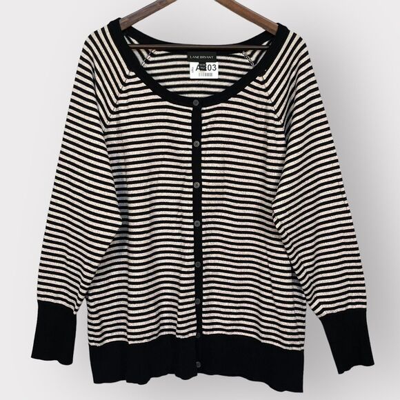 Lane Bryant Button Front Cardigan Sweater Women Size 26/28 Black Gold Striped - Picture 1 of 11